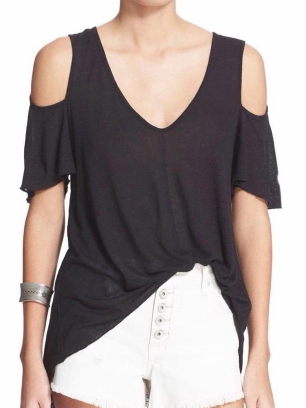 Free People Cold Shoulder V-Neck Women's Top in Black